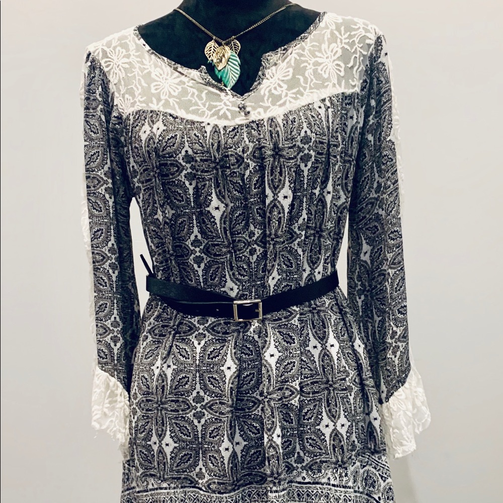 Loose Black white Boho dress  sz: small